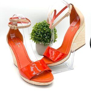 KATE SPADE ORANGE LEATHER ESPADRILLE WEDGE SANDALS HEELS - 7.5